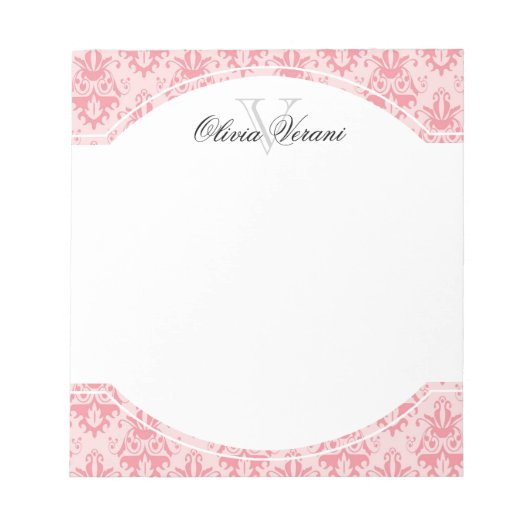Pink Damask Muster Notizblock (Vorderseite)