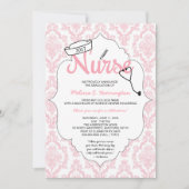 Pink Damask Nurse Abschluss Pinning laden Einladung (Vorderseite)