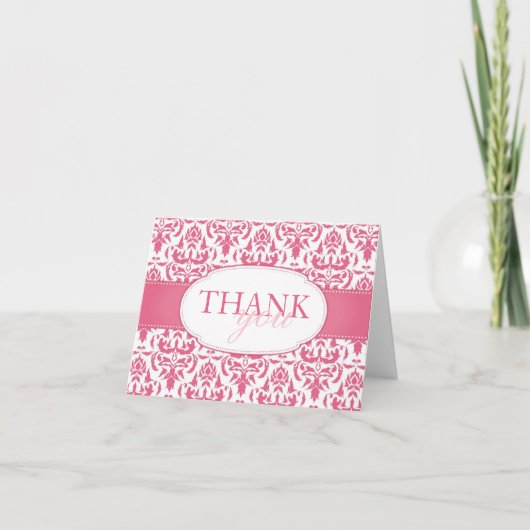 Pink Damask on White Blank Wedding Danke Karte (Vorderseite)