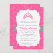 Pink Damask, Princess Crown, Girl Baby Dusche Einladung (Vorne/Hinten)