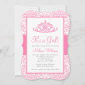 Pink Damask Princess Crown Girl Babydusche Einladung (Vorderseite)