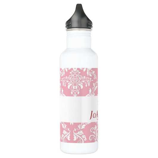 Pink Damask Print monogram J initiale Edelstahlflasche (Links)