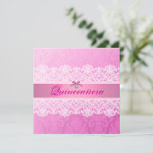 Pink Damask Quinceanera Birthday Einladung (Stehend Vorderseite)