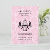 Pink Damask Quinceanera Einladung (Stehend Vorderseite)