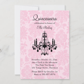 Pink Damask Quinceanera Einladung
