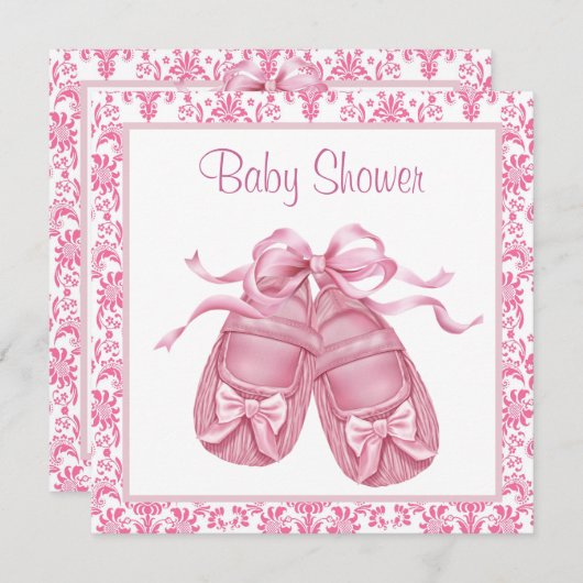 Pink Damask Satin Hintern Baby Girl Dusche Einladung (Vorne/Hinten)