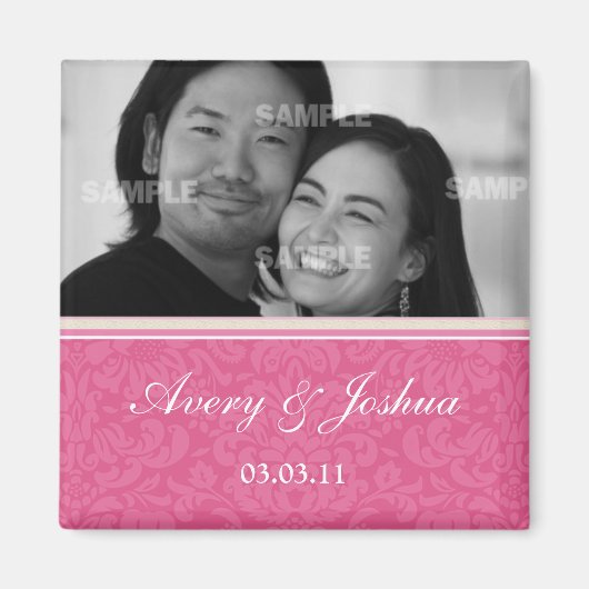 Pink Damask Save the Date Foto Magnet (Vorne)