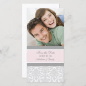 Pink Damask Save the Date Hochzeitsfotokarten (Vorne/Hinten)