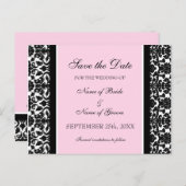 Pink Damask Save the Date Hochzeitskarten Ankündigungspostkarte (Vorne/Hinten)