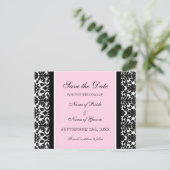 Pink Damask Save the Date Hochzeitskarten Ankündigungspostkarte (Stehend Vorderseite)