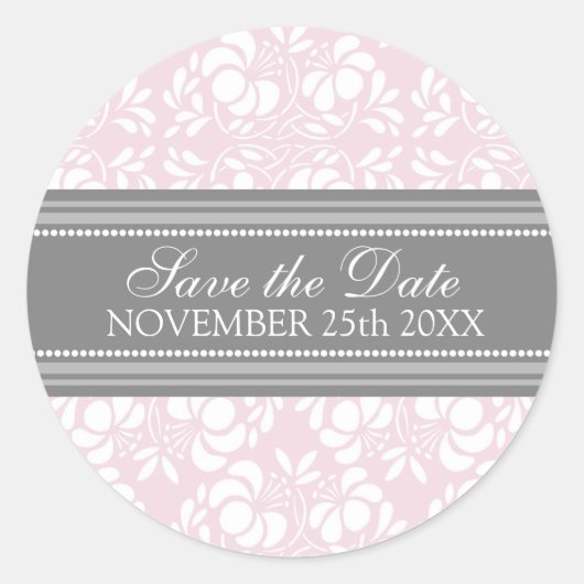 Pink Damask Save the Date Umschlag Aufkleber (Vorderseite)