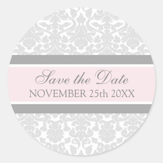 Pink Damask Save the Date Umschlag Aufkleber (Vorderseite)