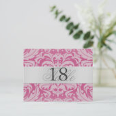 Pink Damask Silver Metal Tischnummer PostCard (Stehend Vorderseite)