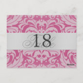 Pink Damask Silver Metal Tischnummer PostCard (Rückseite)