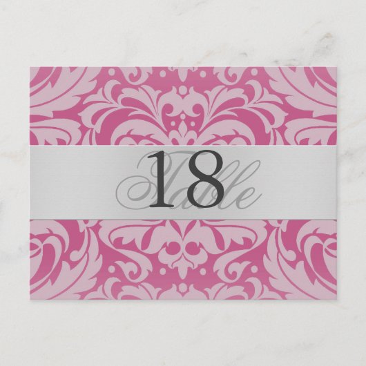Pink Damask Silver Metal Tischnummer PostCard (Vorderseite)