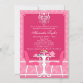 Pink Damask und Chandelier Bridal Tee Party Einladung (Vorderseite)