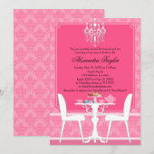 Pink Damask und Chandelier Bridal Tee Party Einladung (Vorne/Hinten)