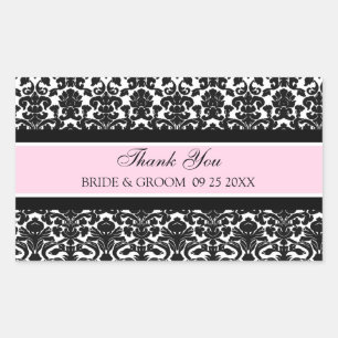 Pink Damask Vielen Dank Gastgeschenk Hochzeit Tags Rechteckiger Aufkleber