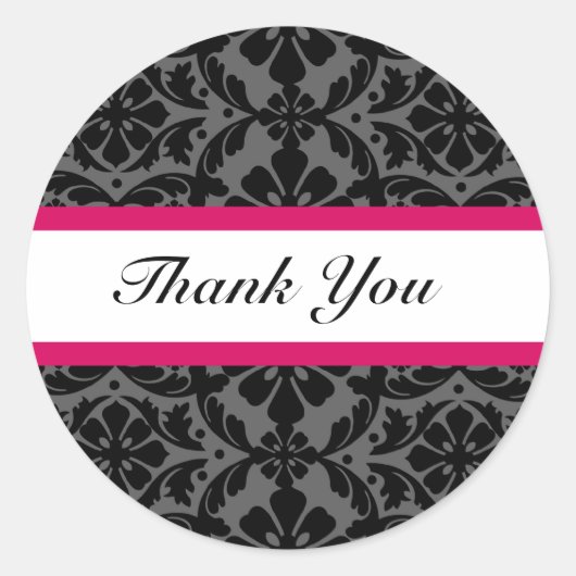 Pink Damask Wedding Danke Stickers (Vorderseite)