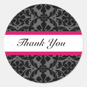 Pink Damask Wedding Danke Stickers