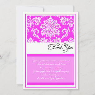 Pink-Damast-Hochzeit danken Ihnen Karten