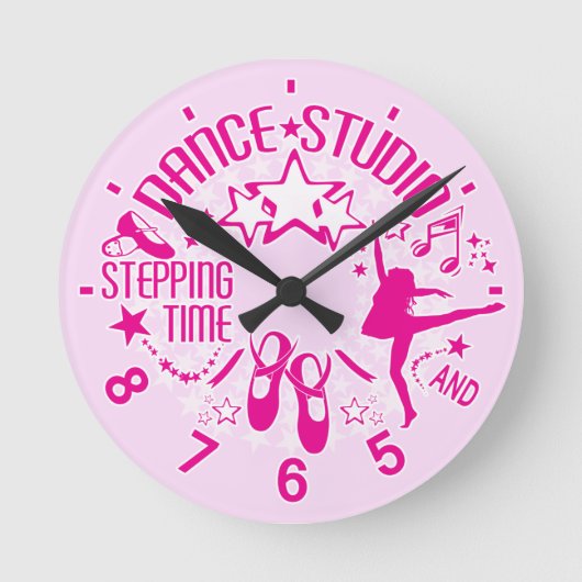 Pink Dance Studio Runde Wanduhr (Vorderseite)