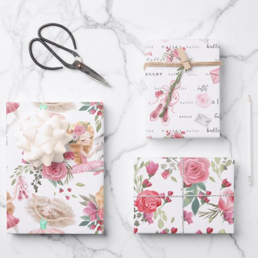 Pink Dancer Wrapping Paper Sheets Geschenkpapier Set (Vorderseite)