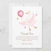 Pink Dancing Princess Swan Balloon Babydusche Dankeskarte (Vorderseite)