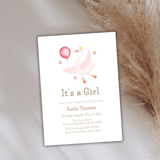 Pink Dancing Princess Swan Balloon Babydusche Einladung