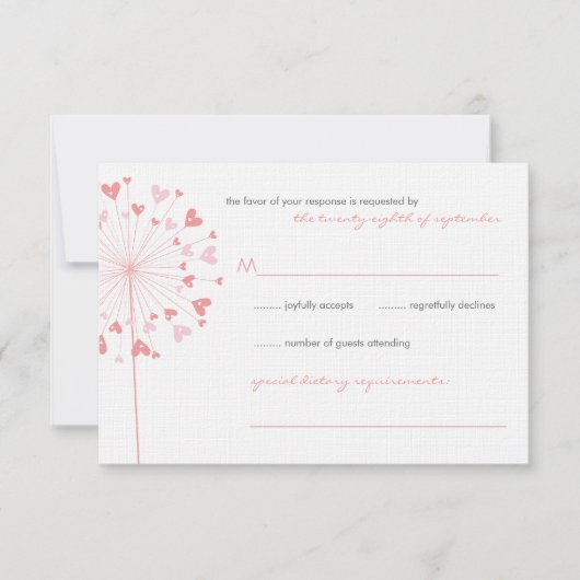 Pink Dandela Liebe Summer Wedding RSVP Card (Vorderseite)
