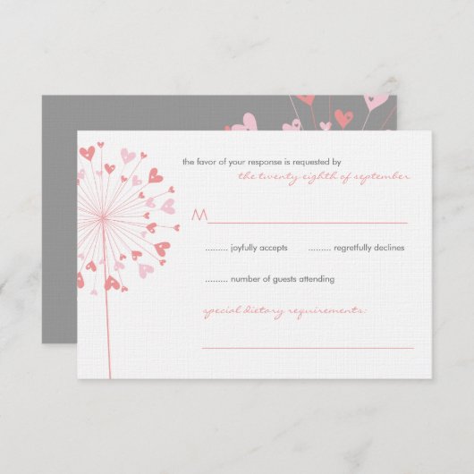 Pink Dandela Liebe Summer Wedding RSVP Card (Vorne/Hinten)