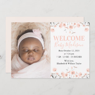 Pink Dandelations Baby Birth Announctions Card Ankündigung