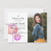 Pink Dandelion Foto Feier der Lebenskarte Einladung (Vorderseite)