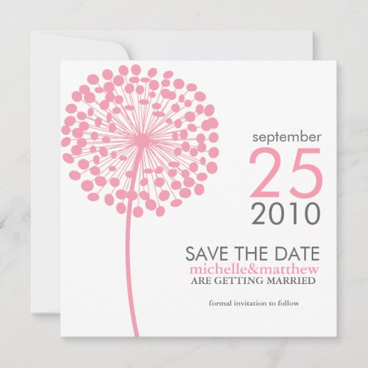 Pink Dandelion Wedding Save the Date (Vorderseite)