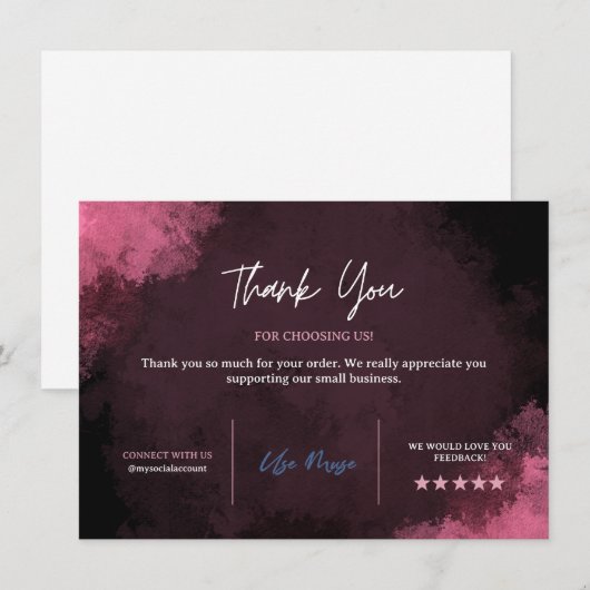 Pink Danke, Kartenvorlage, Geschäftsdanke Dankeskarte (Vorne/Hinten)