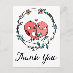 Pink danke Lovebirds Blumengarten Weddi Postkarte