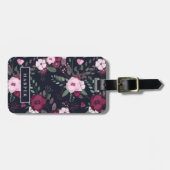 Pink & Dark Blue Rose Muster Individuelle Name-Adr Gepäckanhänger (Vorderseite horizontal)