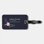 Pink & Dark Blue Rose Muster Individuelle Name-Adr Gepäckanhänger (Rückseite horizontal)