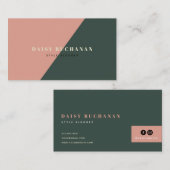Pink & Dark Green stilvolle Block Business Card Visitenkarte (Vorne/Hinten)