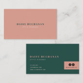 Pink & Dark Green stilvolle Fashion Business Card Visitenkarte (Vorne/Hinten)