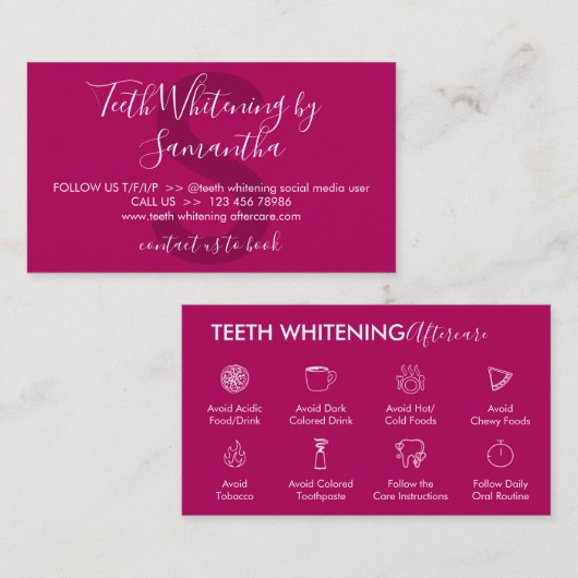 Pink Dark Teeth Whitening Aftercare Tipps Visitenkarte (Vorne/Hinten)