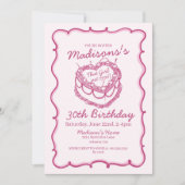 Pink das Mädchen Herz Coquette Cherry Cake Geburts Einladung (Vorderseite)