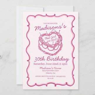 Pink das Mädchen Herz Coquette Cherry Cake Geburts Einladung