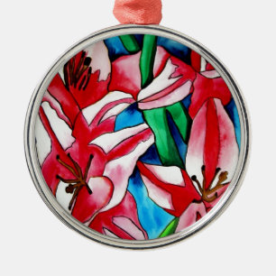 Pink Day lila Aquarellmalerei Silbernes Ornament
