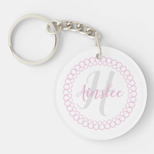 Pink Decorative Circle Monogram Acryllic Schlüssel Schlüsselanhänger (Vorderseite)