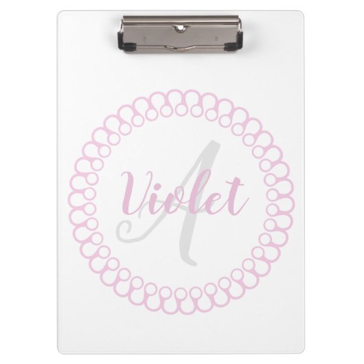 Pink Decorative Circle Monogram Clipboard Klemmbrett (Vorderseite)