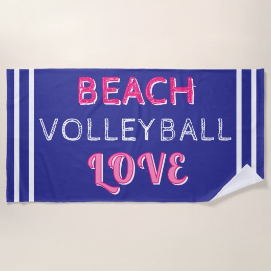 Pink Deep Blue Beach Volleyball Love Strandtuch (Vorderseite)