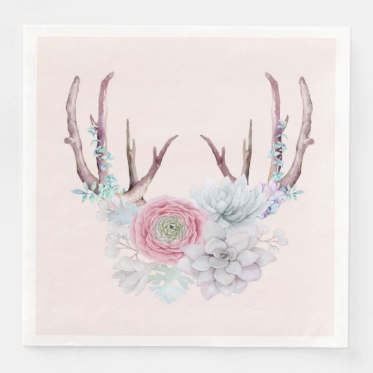 Pink Deer Antlers Blume Sukkulärer Garten Serviette (Vorderseite)