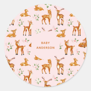 Pink Deer Baby Dusche Runder Aufkleber