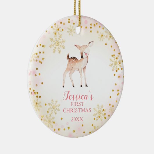 Pink Deer Baby's First Christmas Ornament (Rechts)